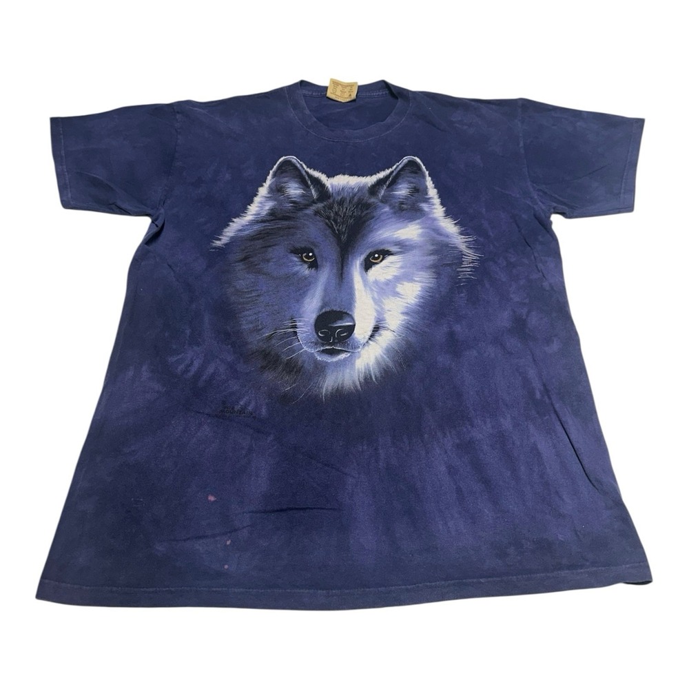 Vintage The Mountain‎ Wolf T-Shirt Mens Sz L Purple Tie Dye Graphic 00s Y2K